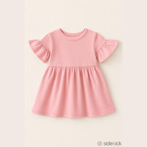 Baby Girl A-line dress pink 3/4 ruffled sleeves round neck size 80